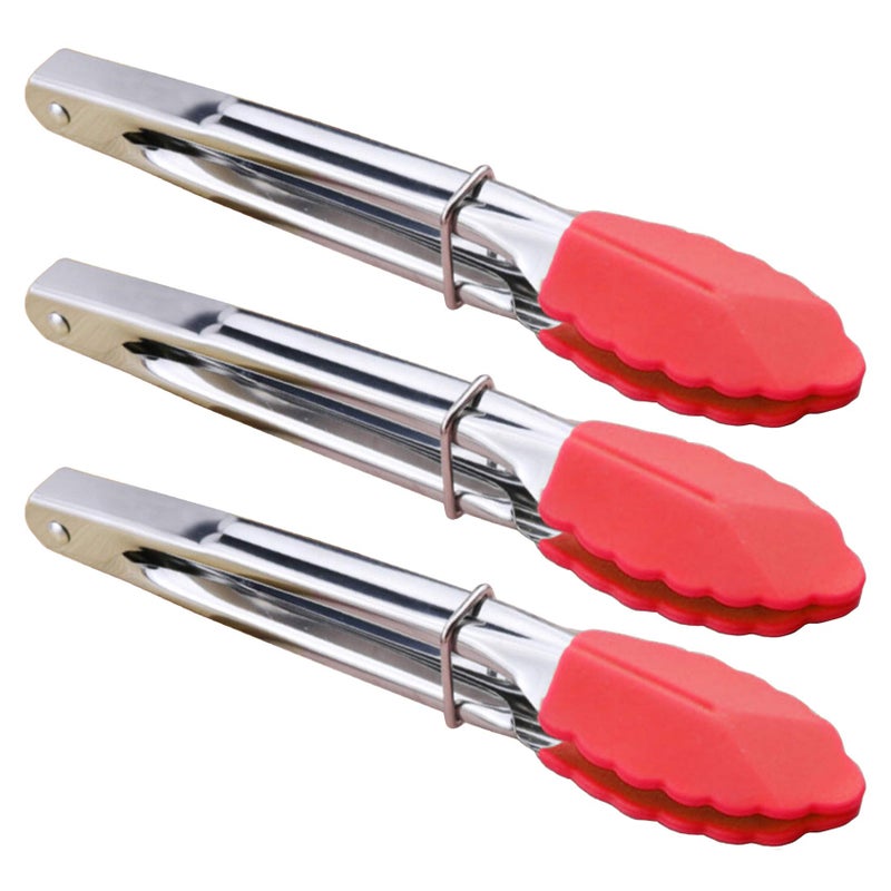 HINMAY Small Tongs with Silicone Tips 7 Inch Kitchen Tongs, Set of 3 (Red) - Image 1